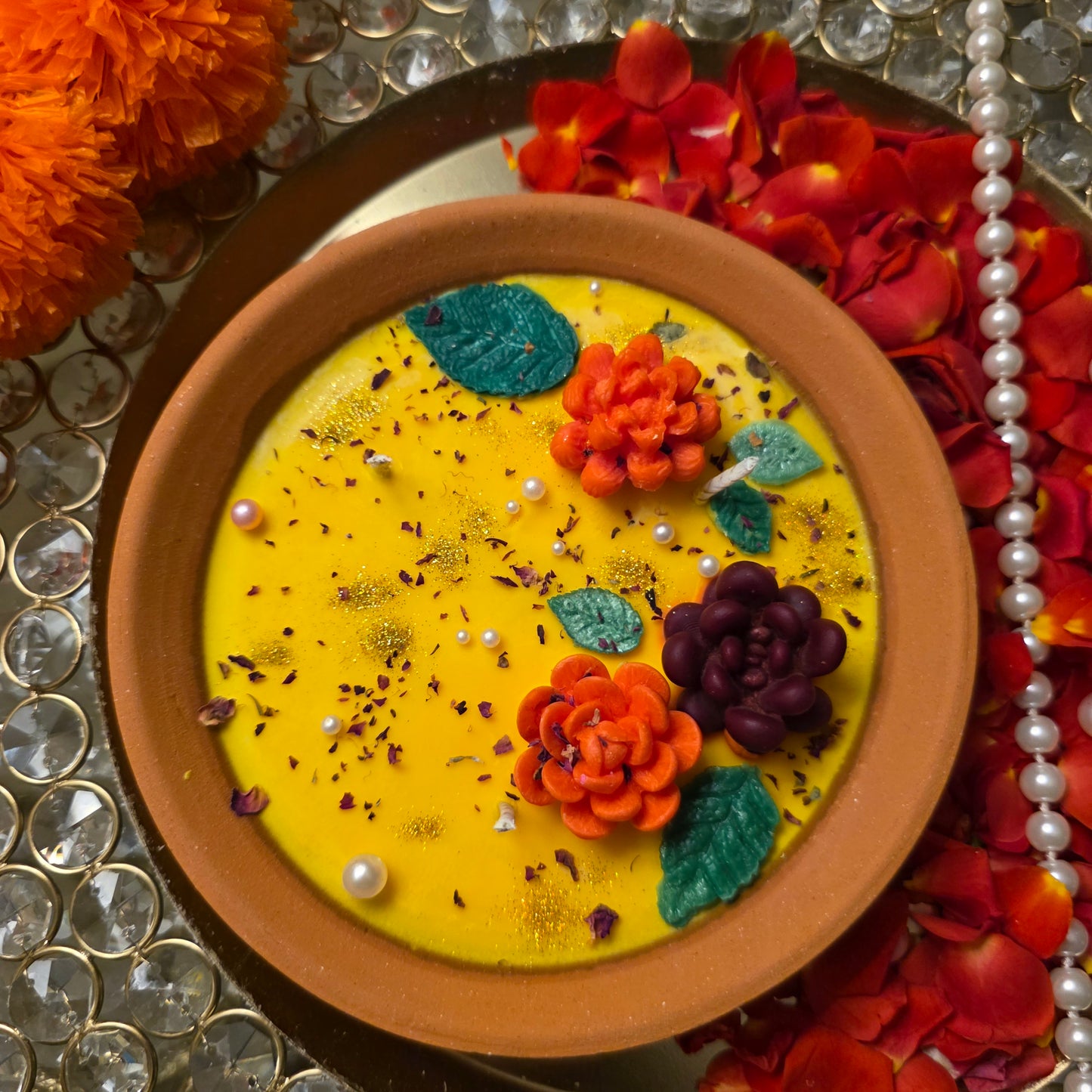 Flower Theme Candle Yellow Base