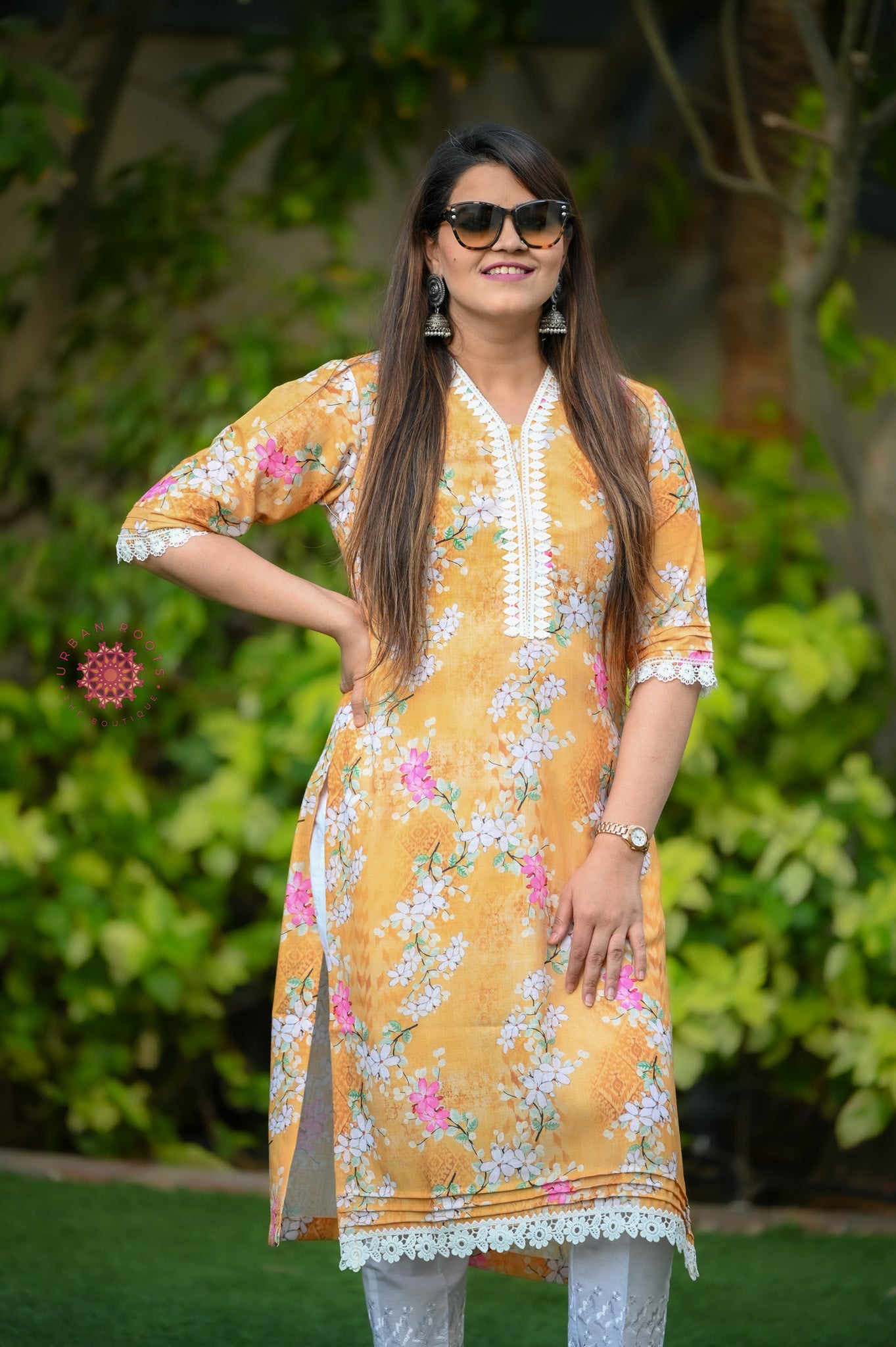 Cotton Stitched Kurti With Lace Work