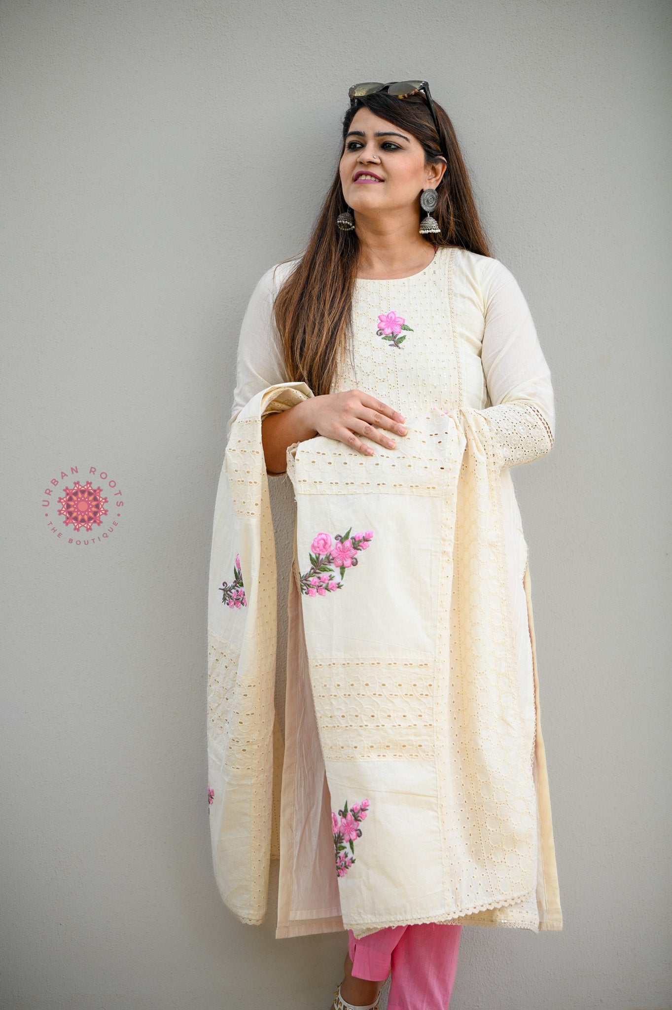 Cotton Cut Work Suit With Straight Pants