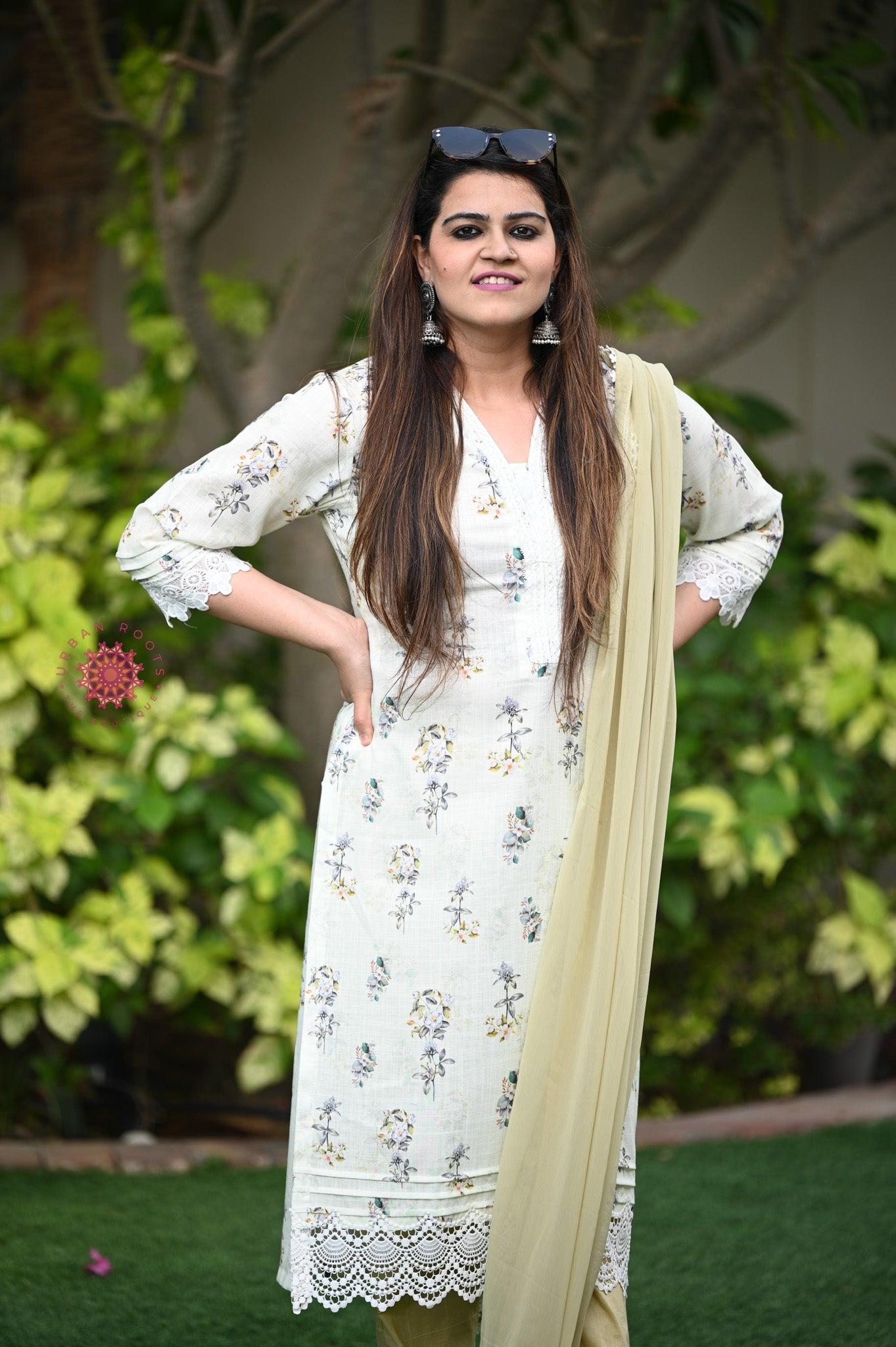 Cotton Suit With Lace Work And Straight Pants