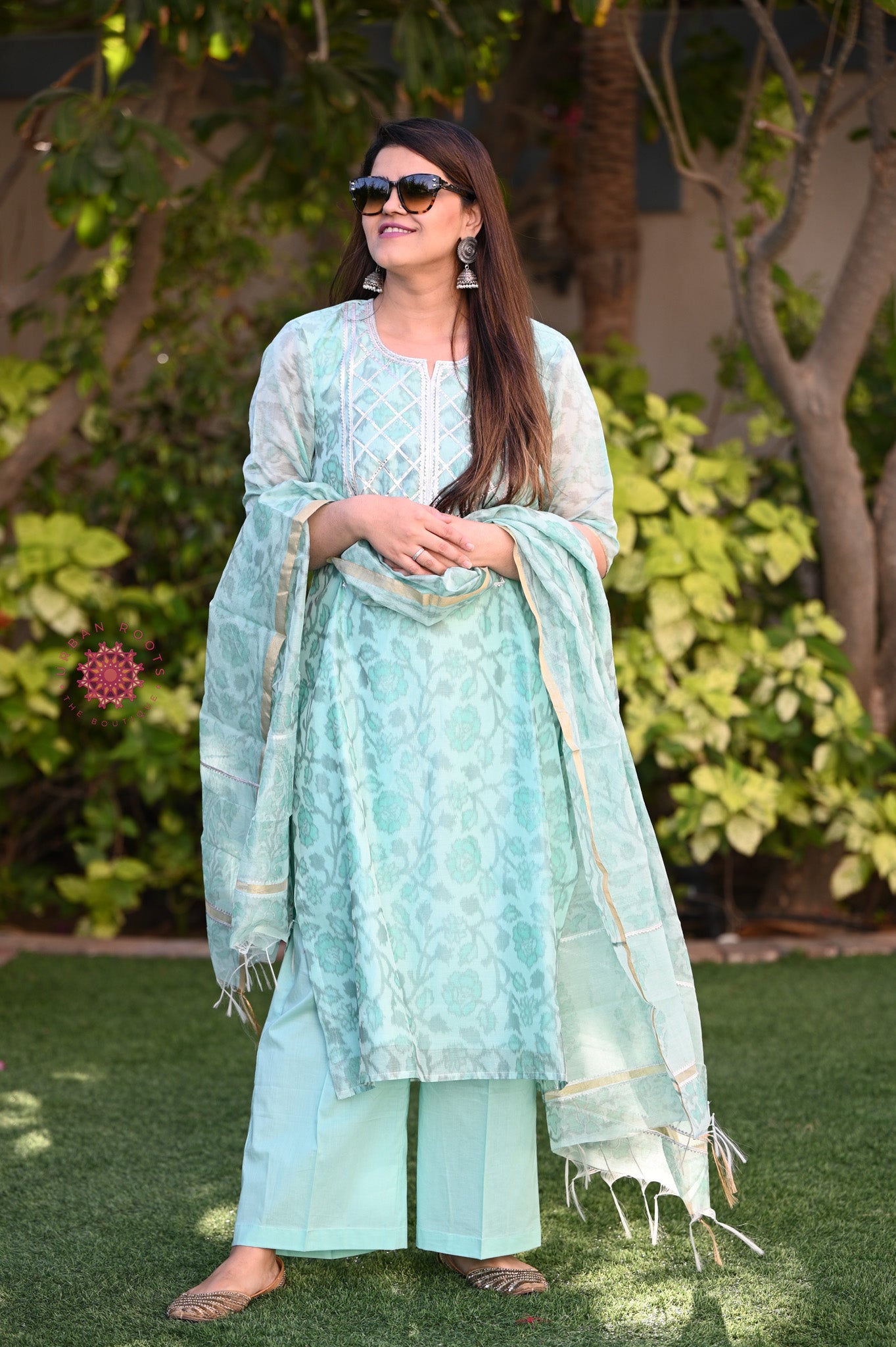 Cotton Chanderi Suit With Straight Pants