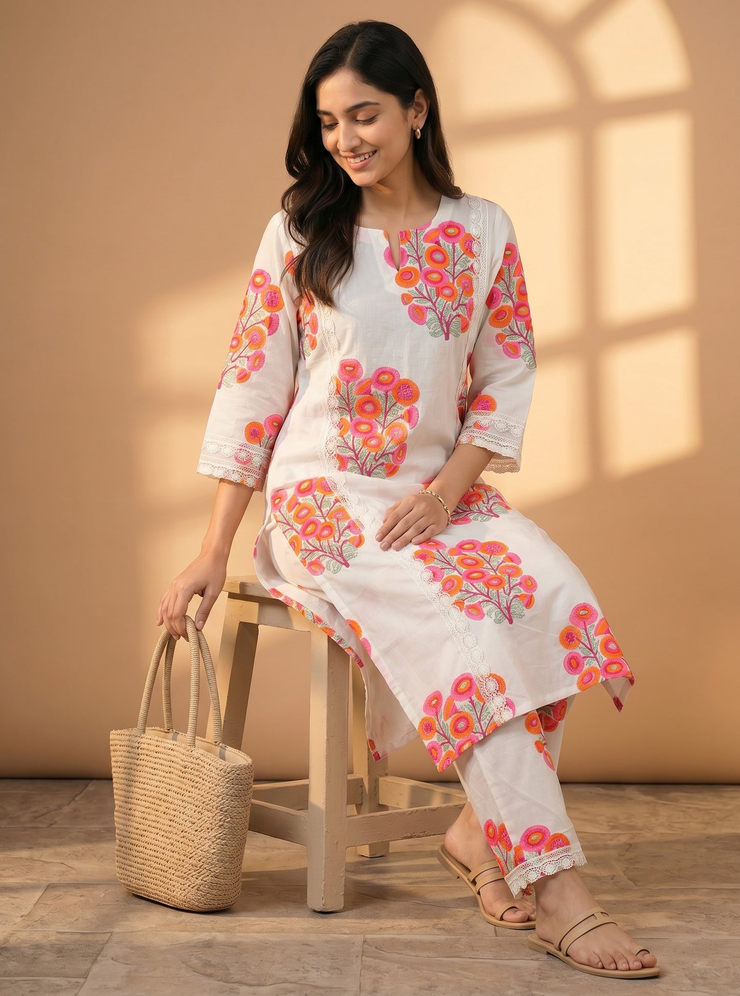 Gulbahar Ivory Handblock Kurta Set