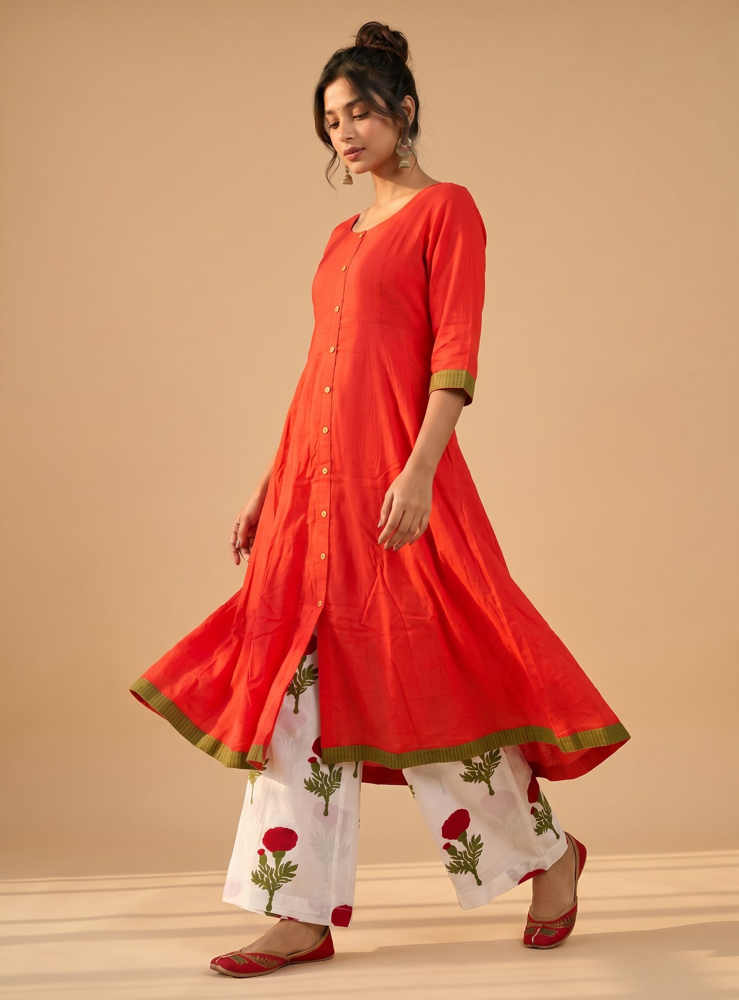 Scarlet Bloom Kurta & Floral Palazzo Set