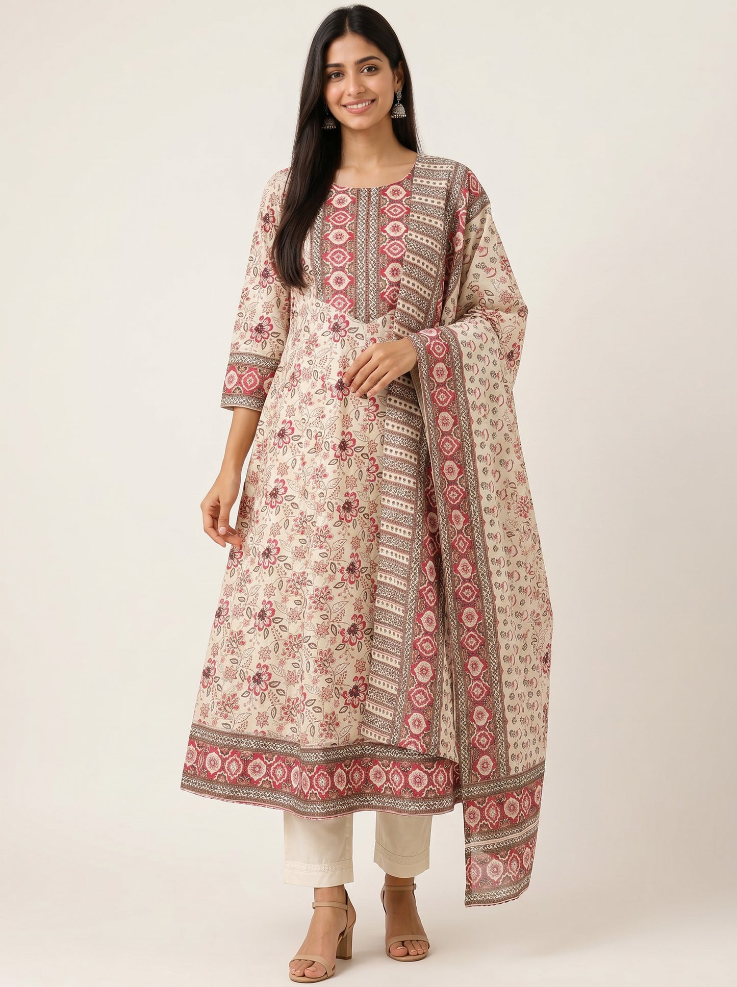Rosé Aangan Printed Anarkali Kurta Set with Dupatta