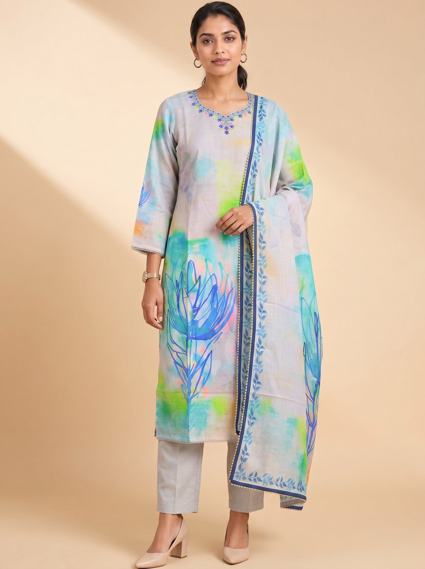 Celeste Bloom Printed Kurta Pant Set with Artistic Dupatta