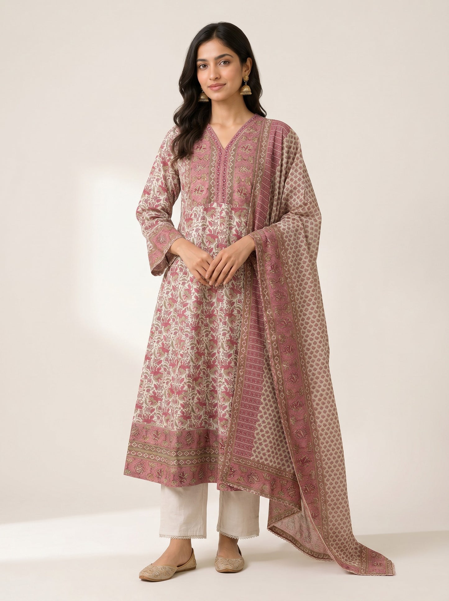 Rosé Mehr Floral Anarkali Kurta Set with Printed Dupatta
