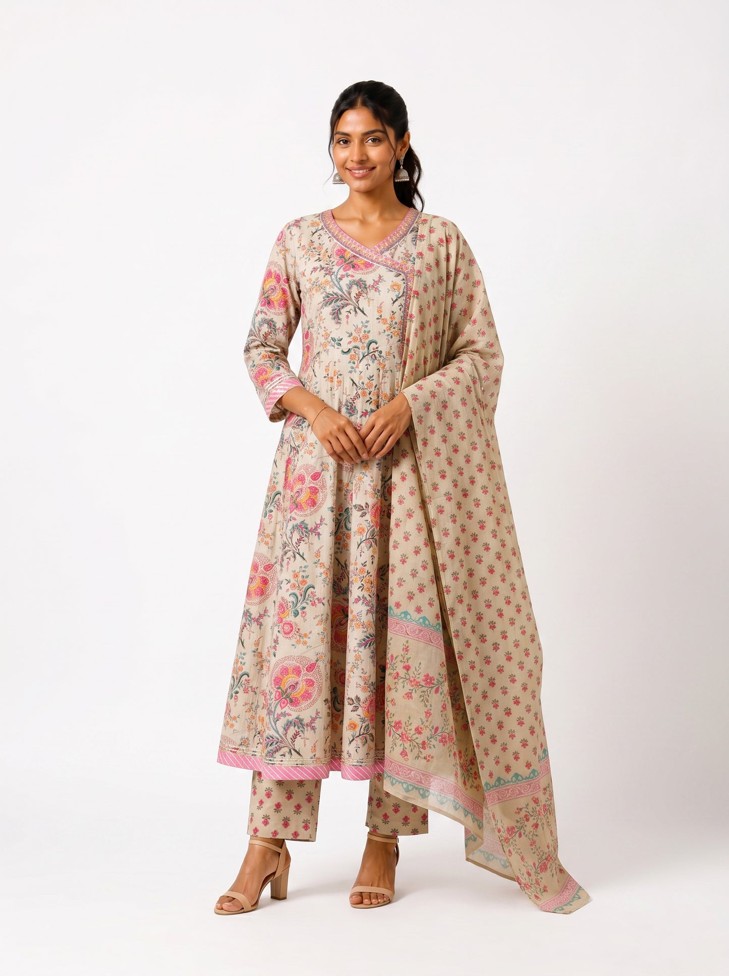 Gulbahar Ivory Printed Anarkali Kurta Set with Dupatta