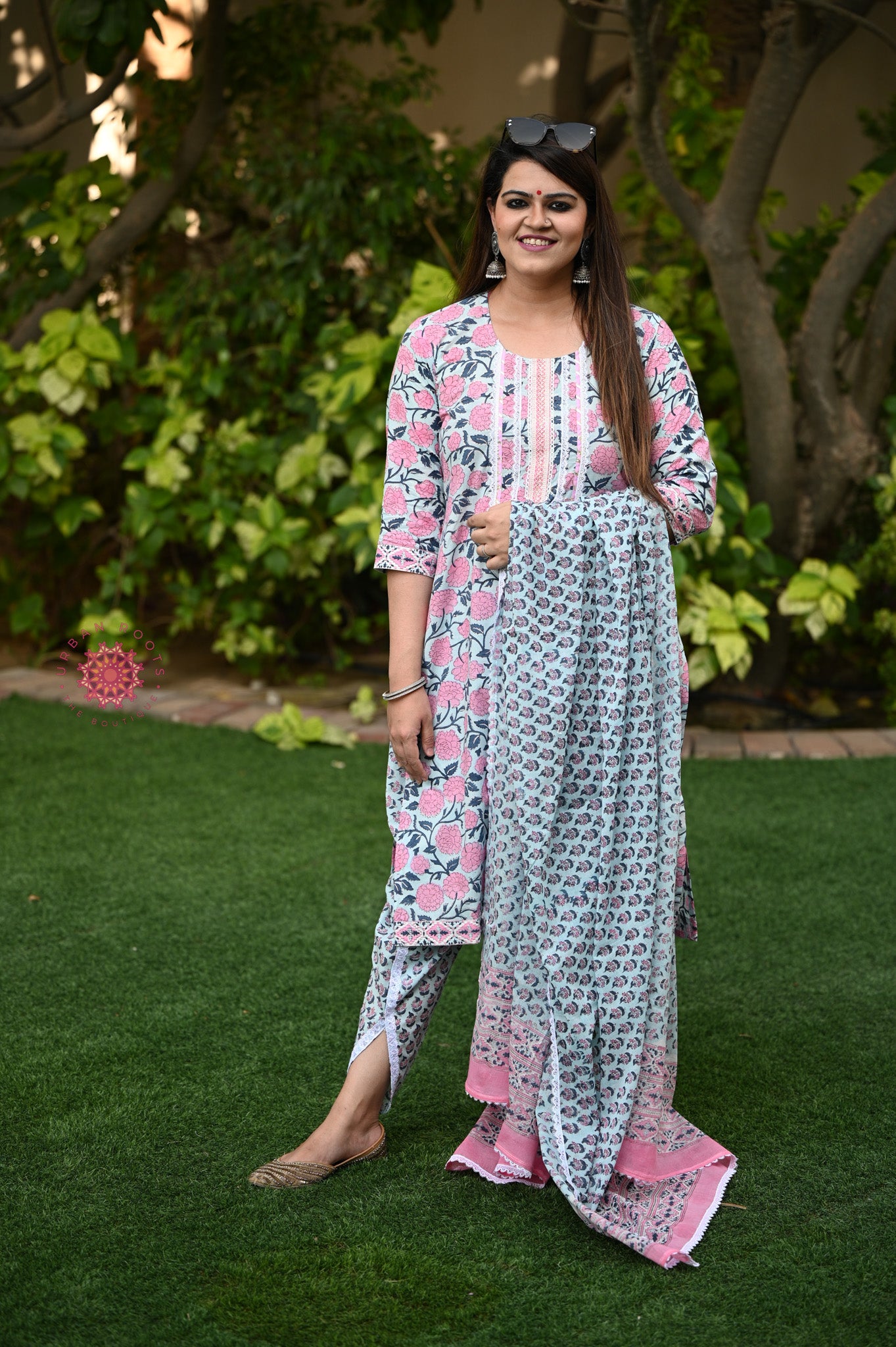Block Printed Suit With Tulip Pants - Urban Roots