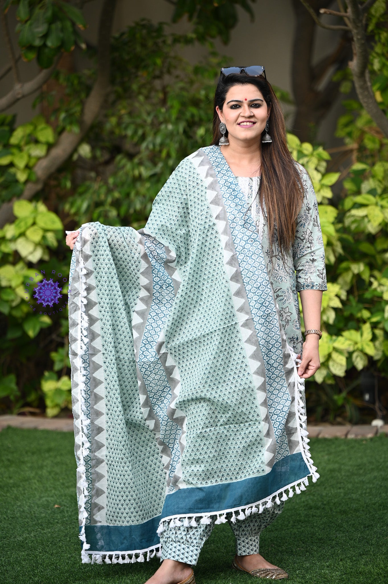 Block Printed Suit With Afghani Salwar - Urban Roots
