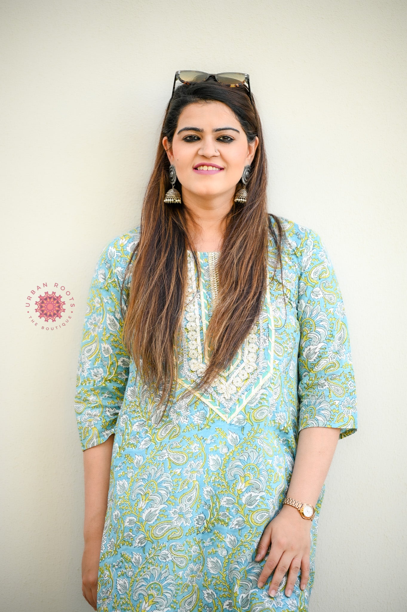 Block Printed Stitched Cotton Kurti With Gota / Lace Work