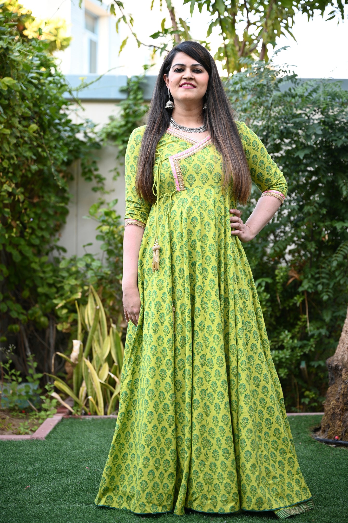 Hand Block Printed Green Angrakha Set - Urban Roots