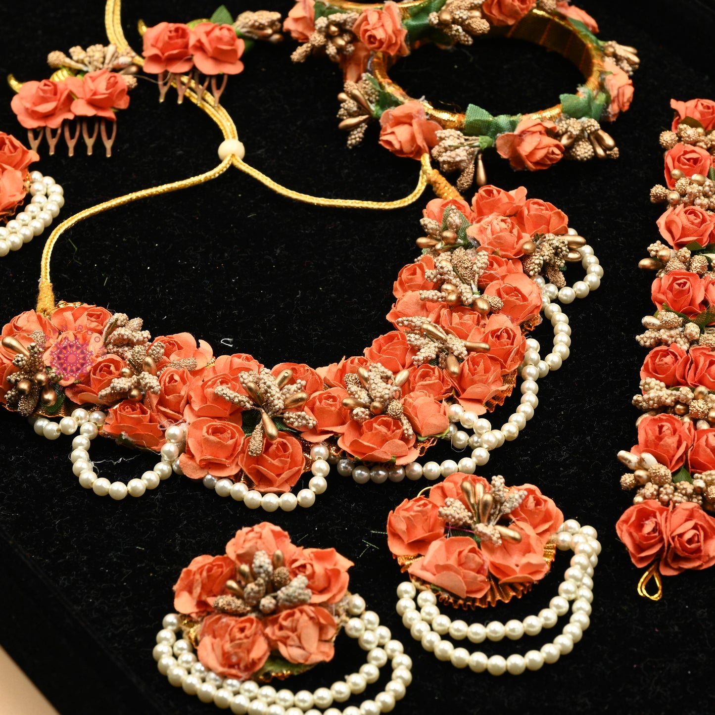 Gota Floral Jewellery Set Orange - Urban Roots