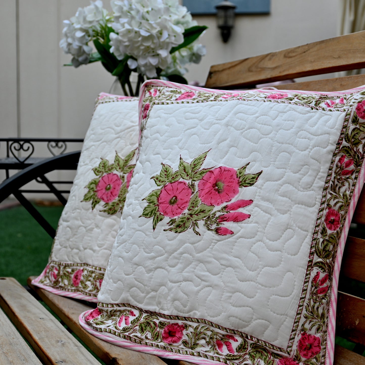 Quilted Hand Block Printed Cushion Cover (Set of 2) - Urban Roots