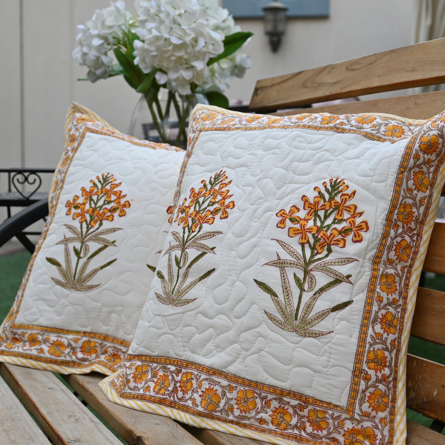 Quilted Hand Block Printed Cushion Cover (Set of 2) - Urban Roots