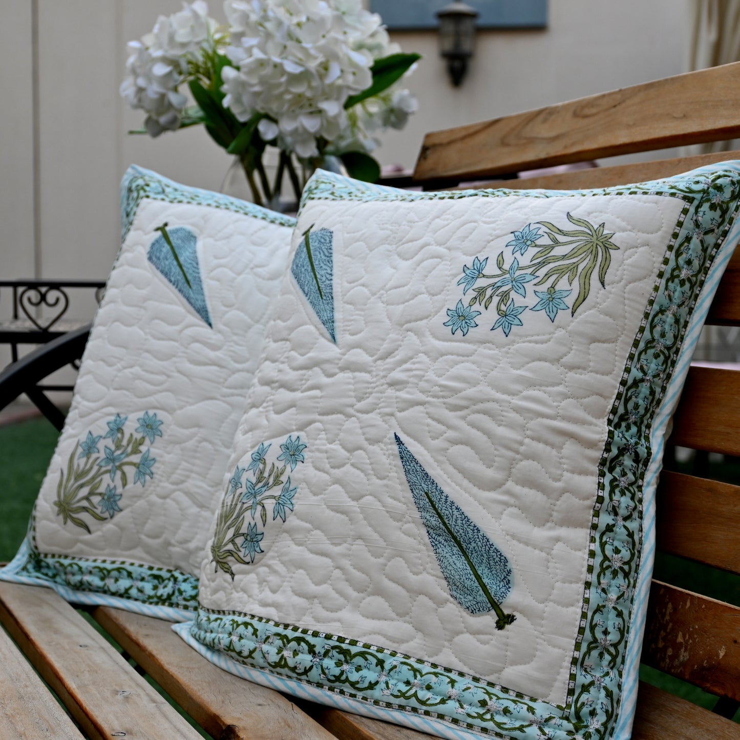 Quilted Hand Block Printed Cushion Cover (Set of 2) - Urban Roots