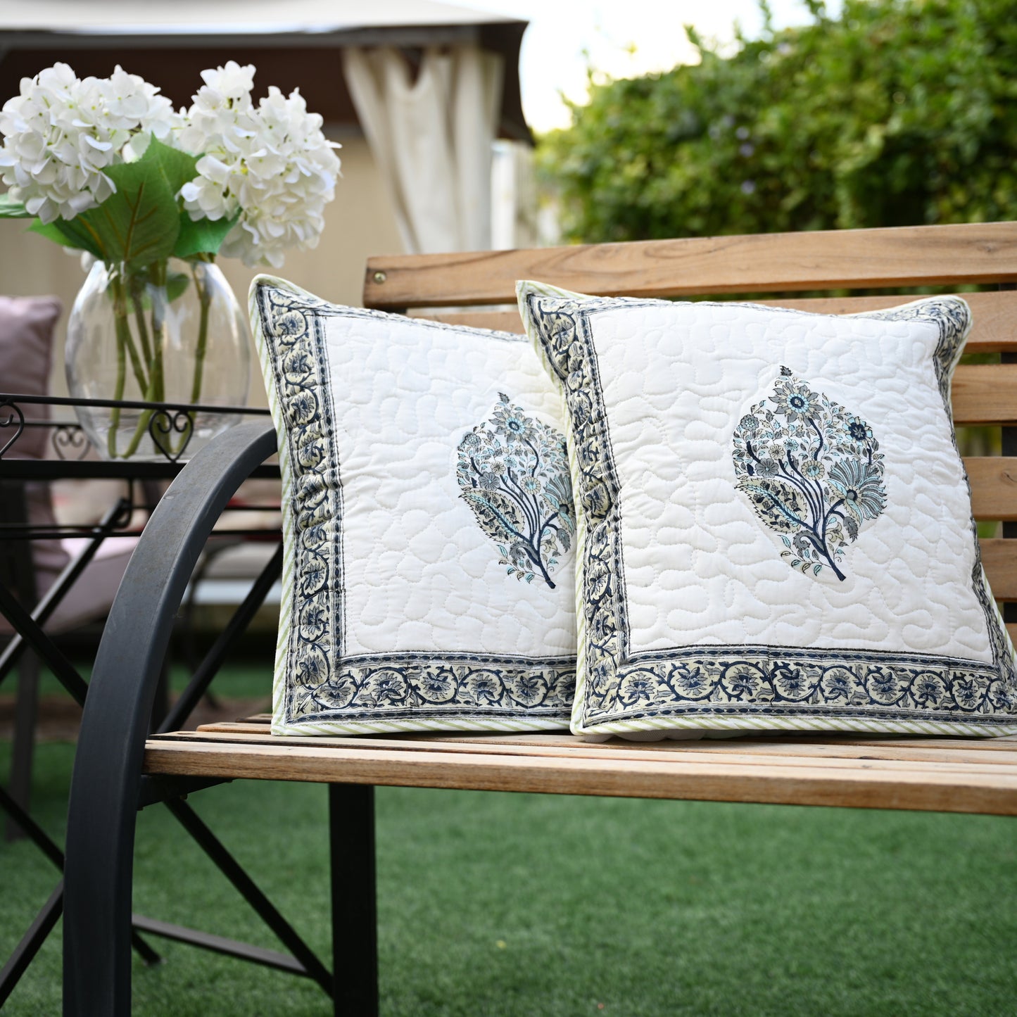 Quilted Hand Block Printed Cushion Cover (Set of 2) - Urban Roots