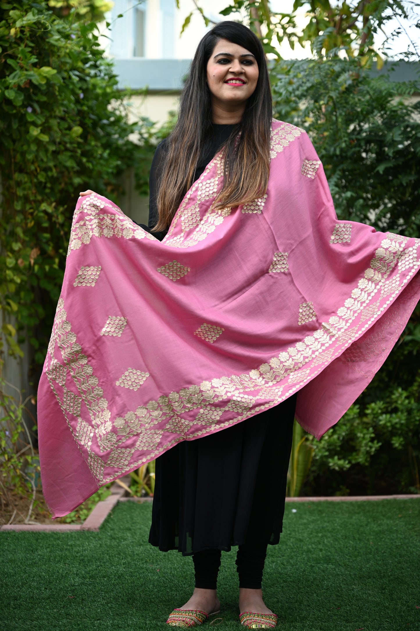 Pashmina Silk Gota Patti Stole - Urban Roots