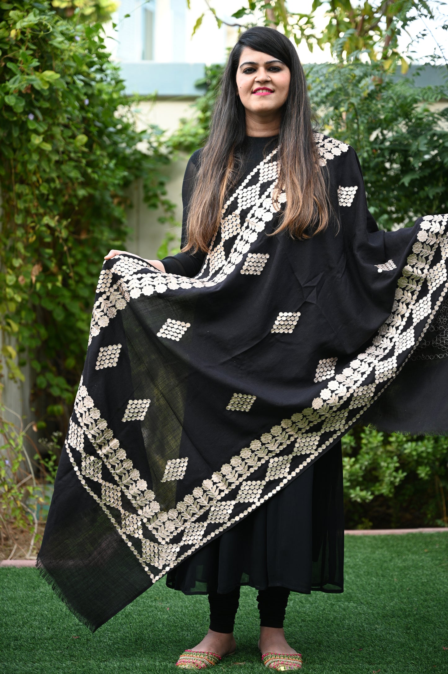 Pashmina Silk Gota Patti Stole - Urban Roots