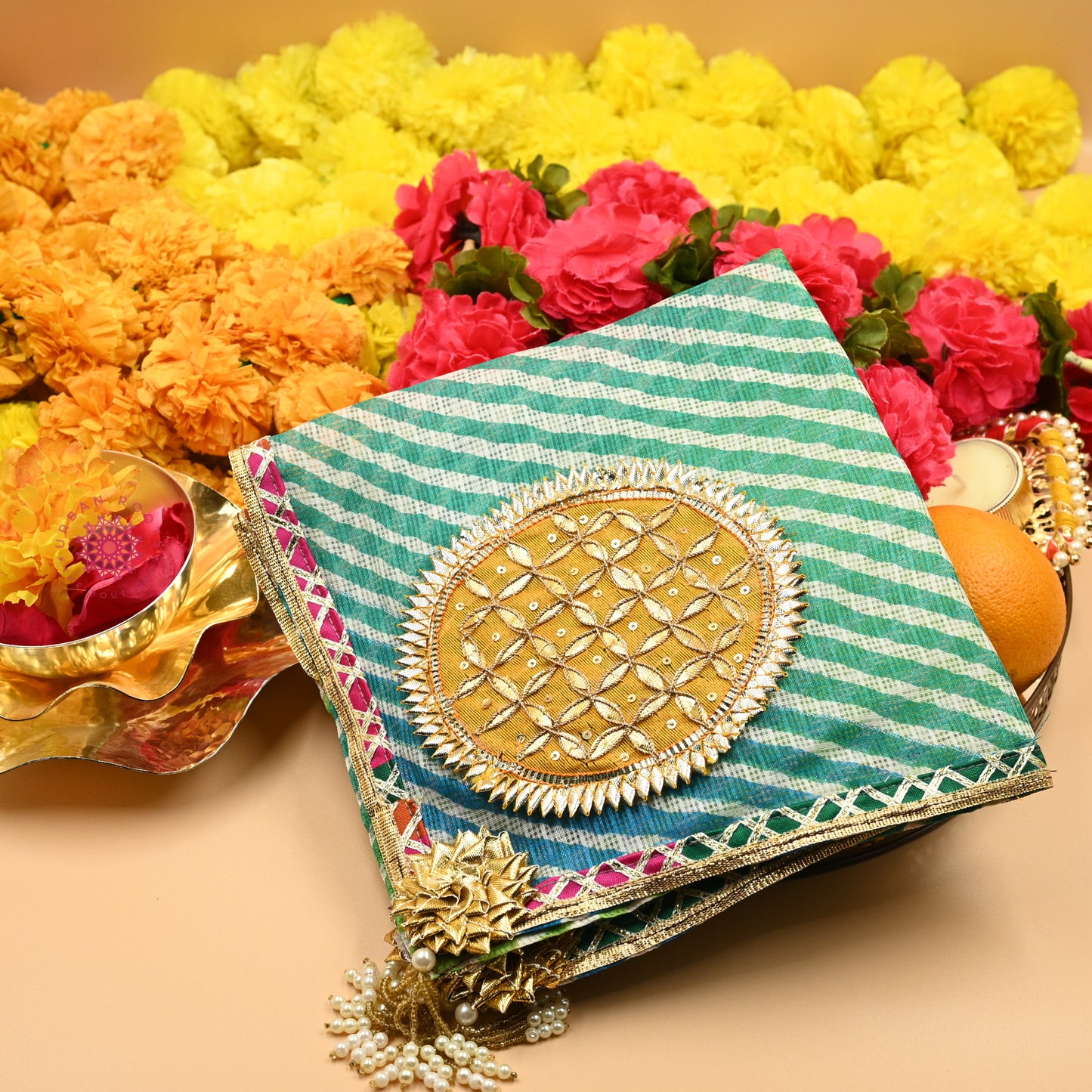 Thaal Cover Thaal Posh Lehriya Fabric - Urban Roots