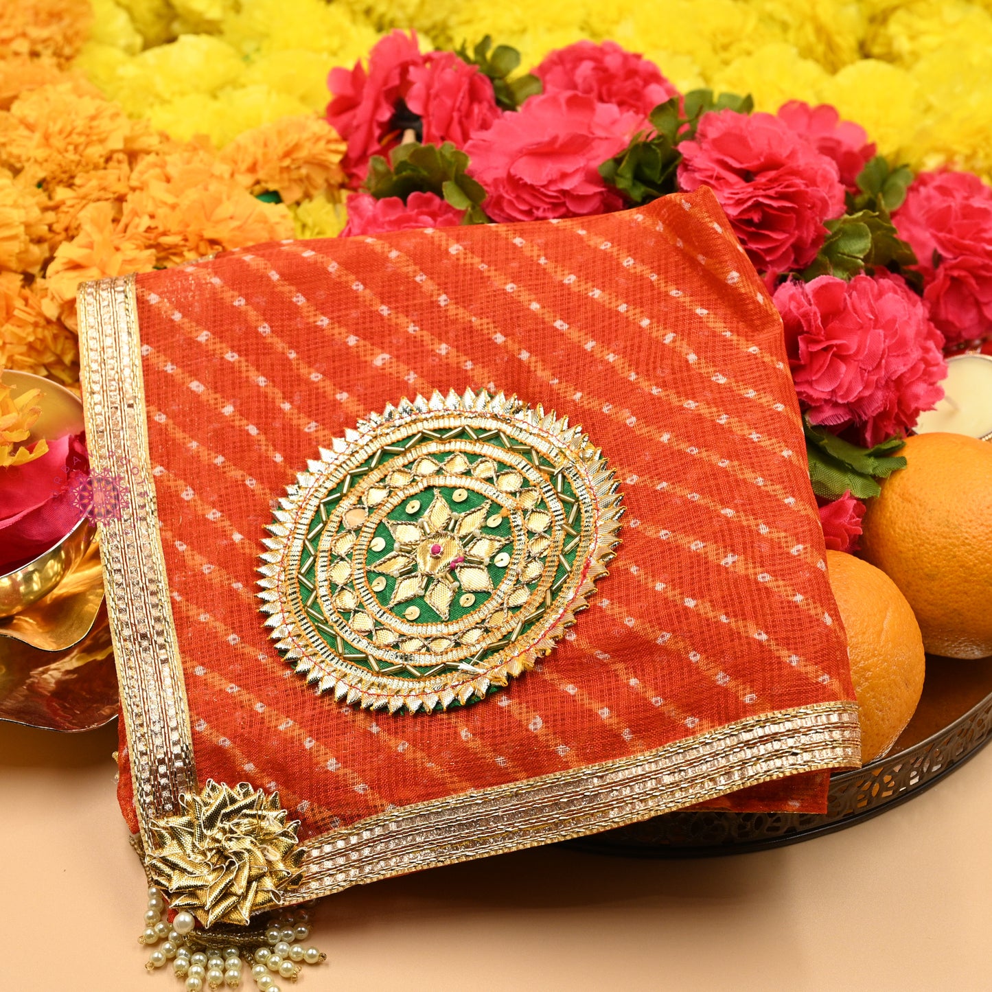 Thaal Cover Thaal Posh Lehriya Fabric - Urban Roots