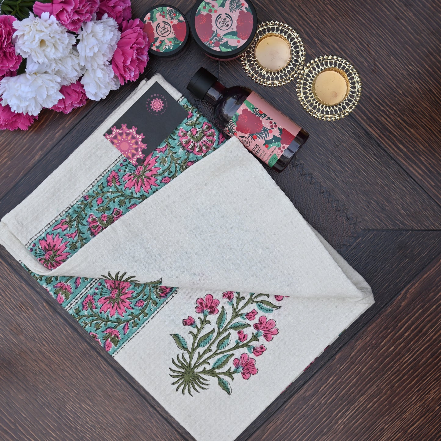 Hand Block Printed Waffle Towel Set (1+2) - Urban Roots