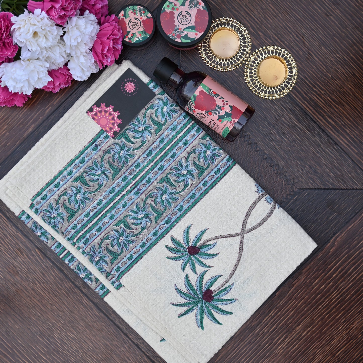 Hand Block Printed Waffle Towel Set (1+2) - Urban Roots