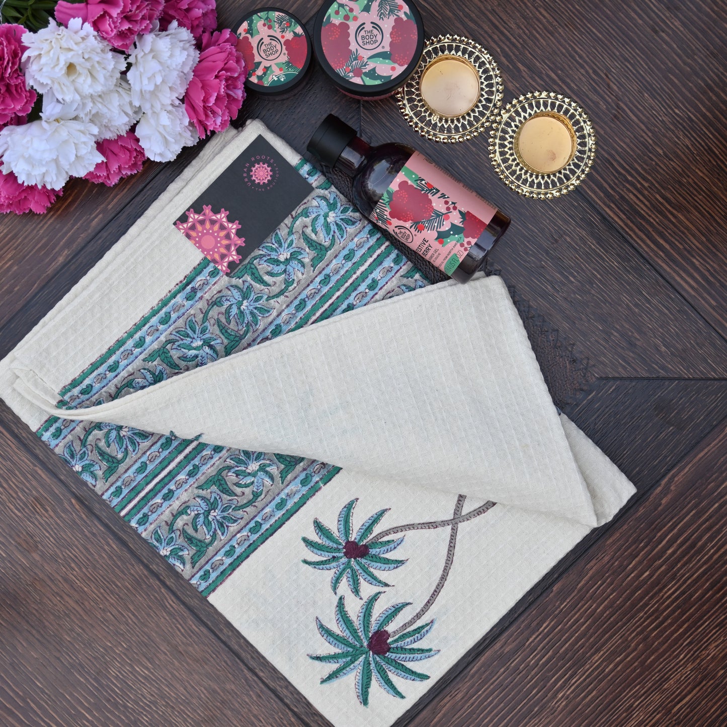 Hand Block Printed Waffle Towel Set (1+2) - Urban Roots