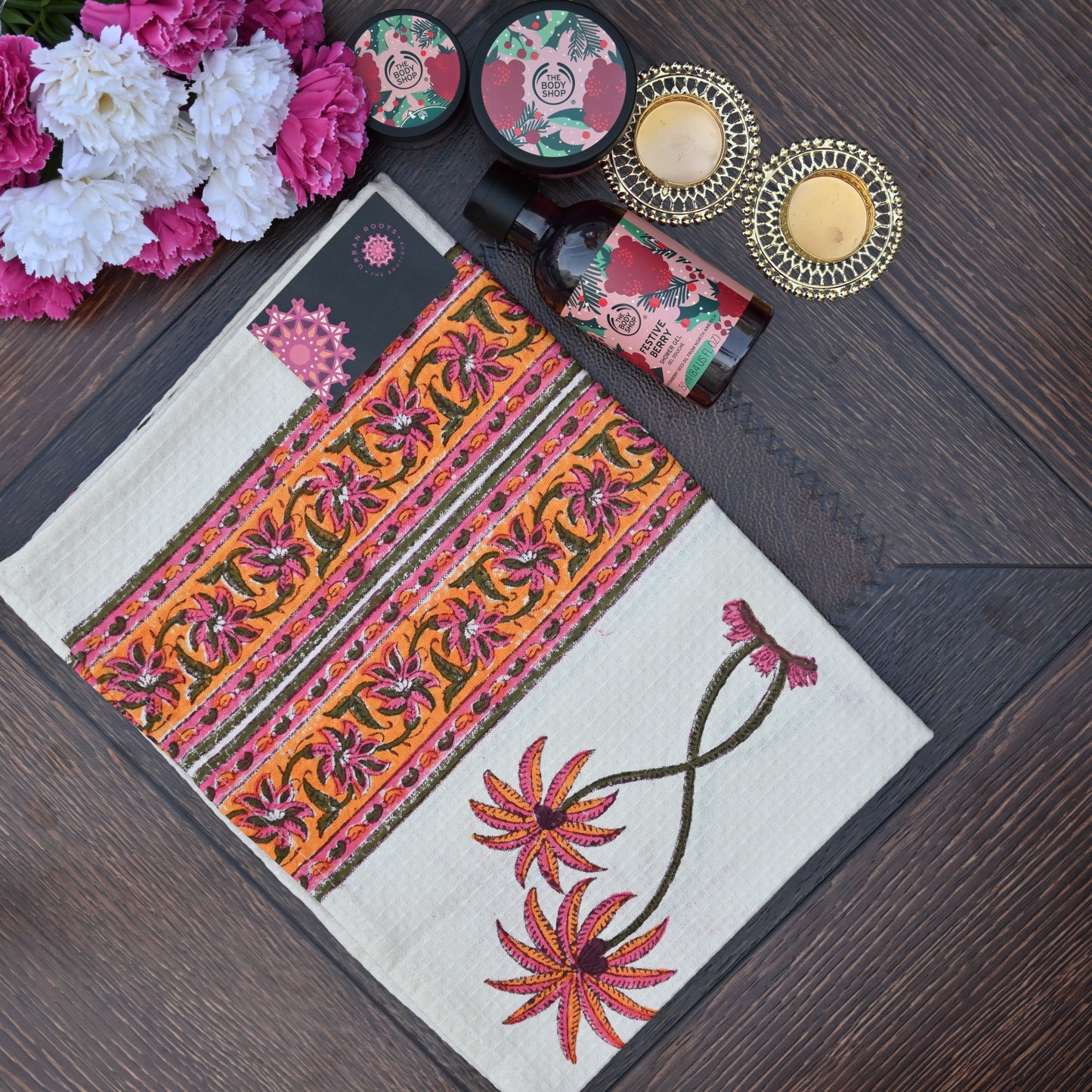 Hand Block Printed Waffle Towel Set (1+2) - Urban Roots