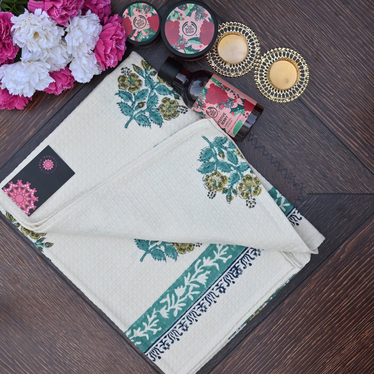 Hand Block Printed Waffle Towel Set (1+2) - Urban Roots