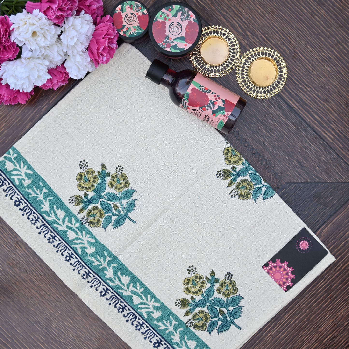 Hand Block Printed Waffle Towel Set (1+2) - Urban Roots