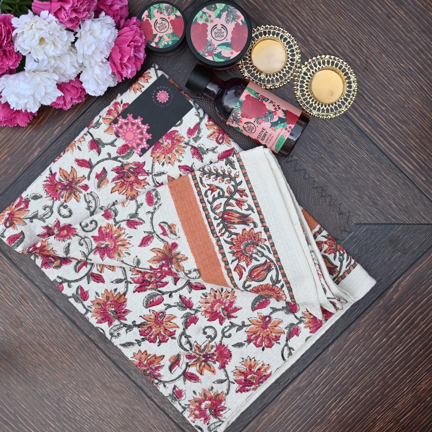 Hand Block Printed Waffle Towel Set (1+2) - Urban Roots