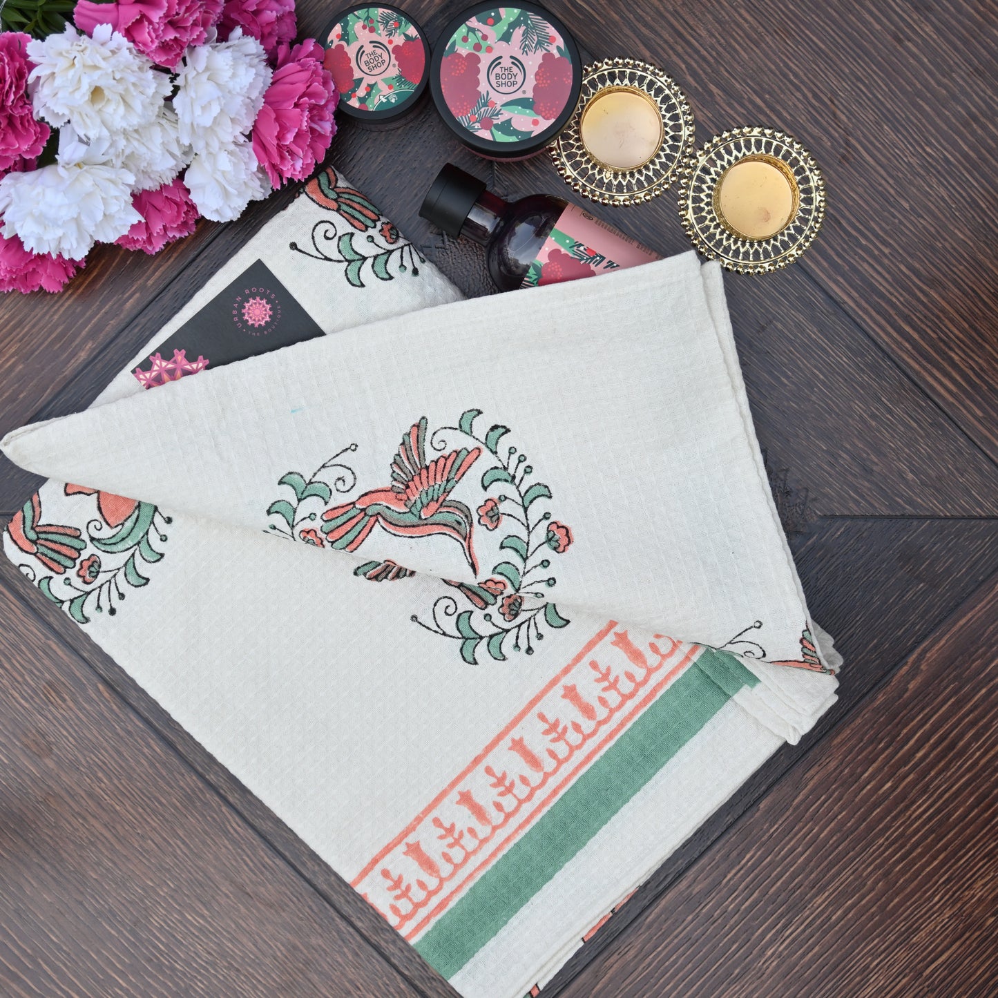 Hand Block Printed Waffle Towel Set (1+2) - Urban Roots