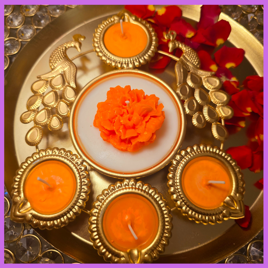 Peacock Urli Candle (Orange)