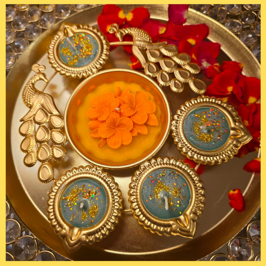 Peacock Urli Candle (Orange Flower)