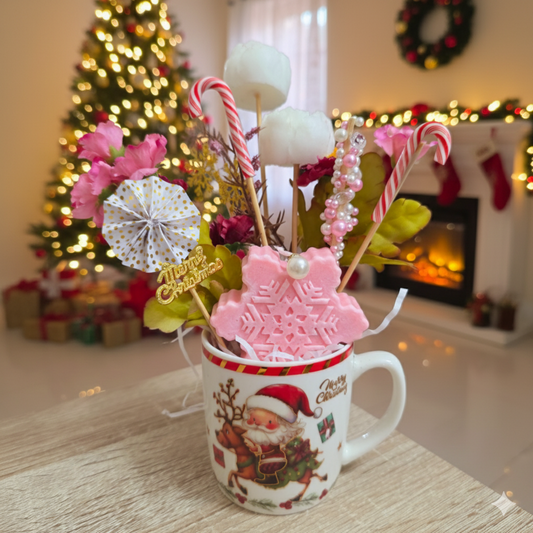 Christmas Mug With Candles Pink Theme