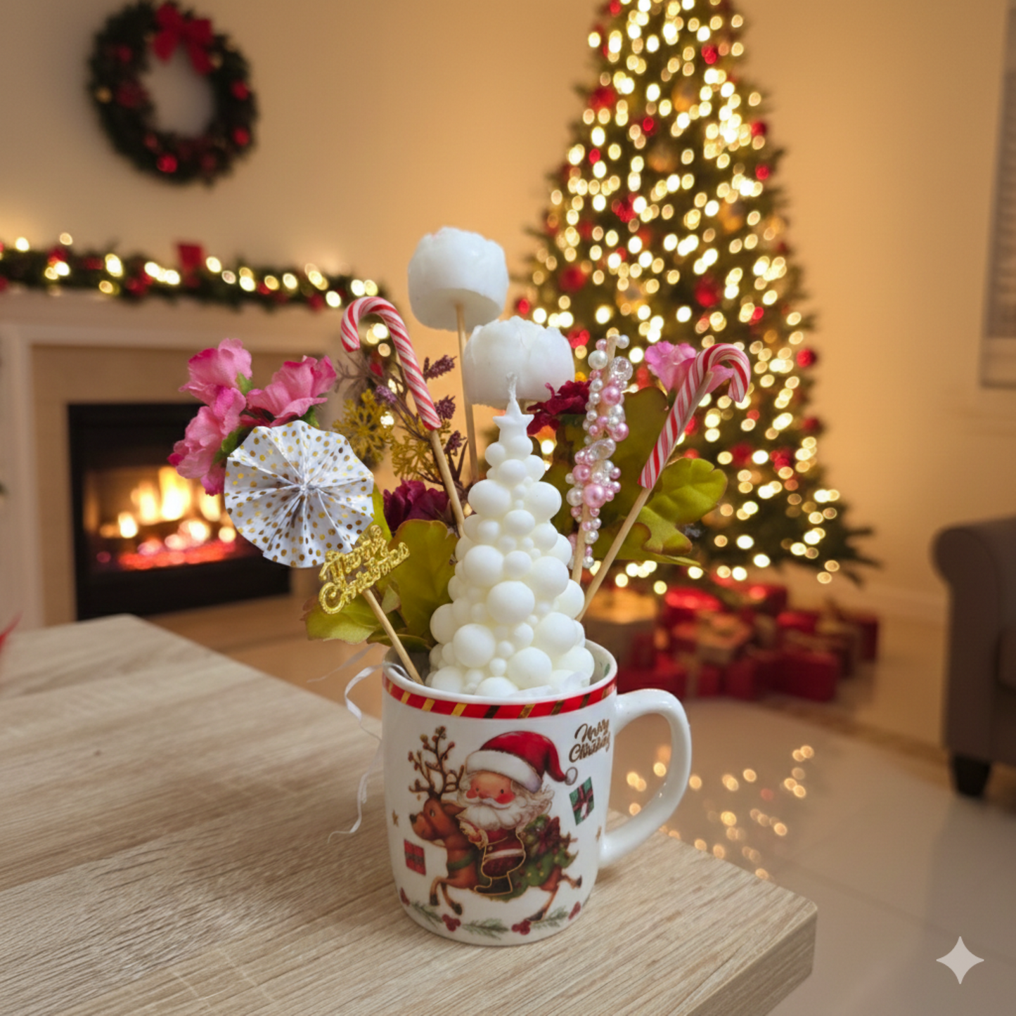 Christmas Mug With Candles Pink Theme