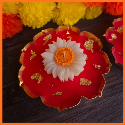 Red Sunflower Urli Candle