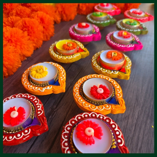 Flower Theme Diya Set of 12