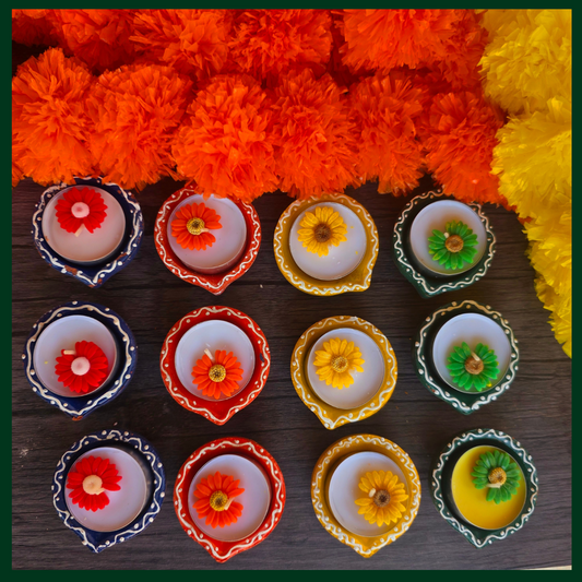 Flower Theme Diya Set of 12 Style 2