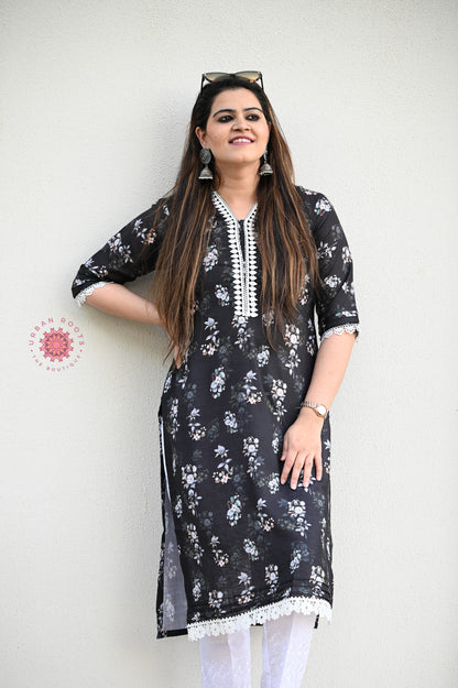 Cotton Stitched Kurti With Lace Work