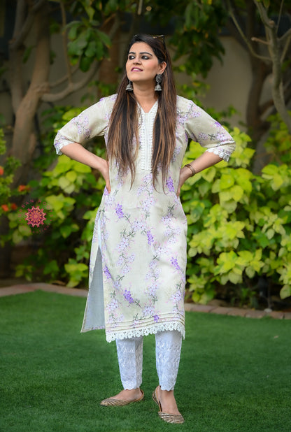 Cotton Stitched Kurti With Lace Work