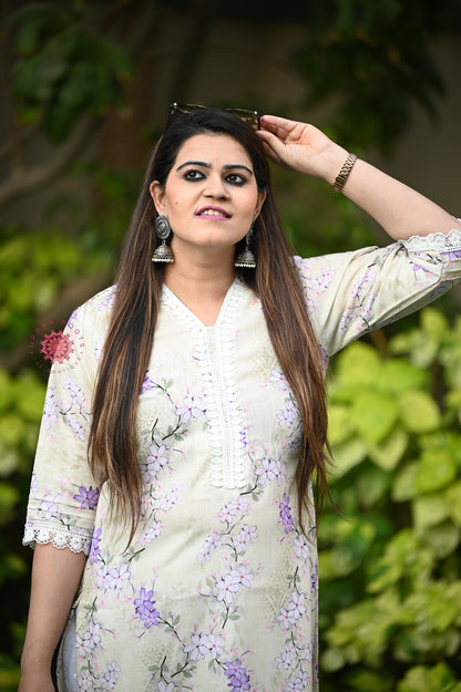 Cotton Stitched Kurti With Lace Work