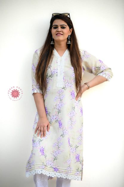 Cotton Stitched Kurti With Lace Work