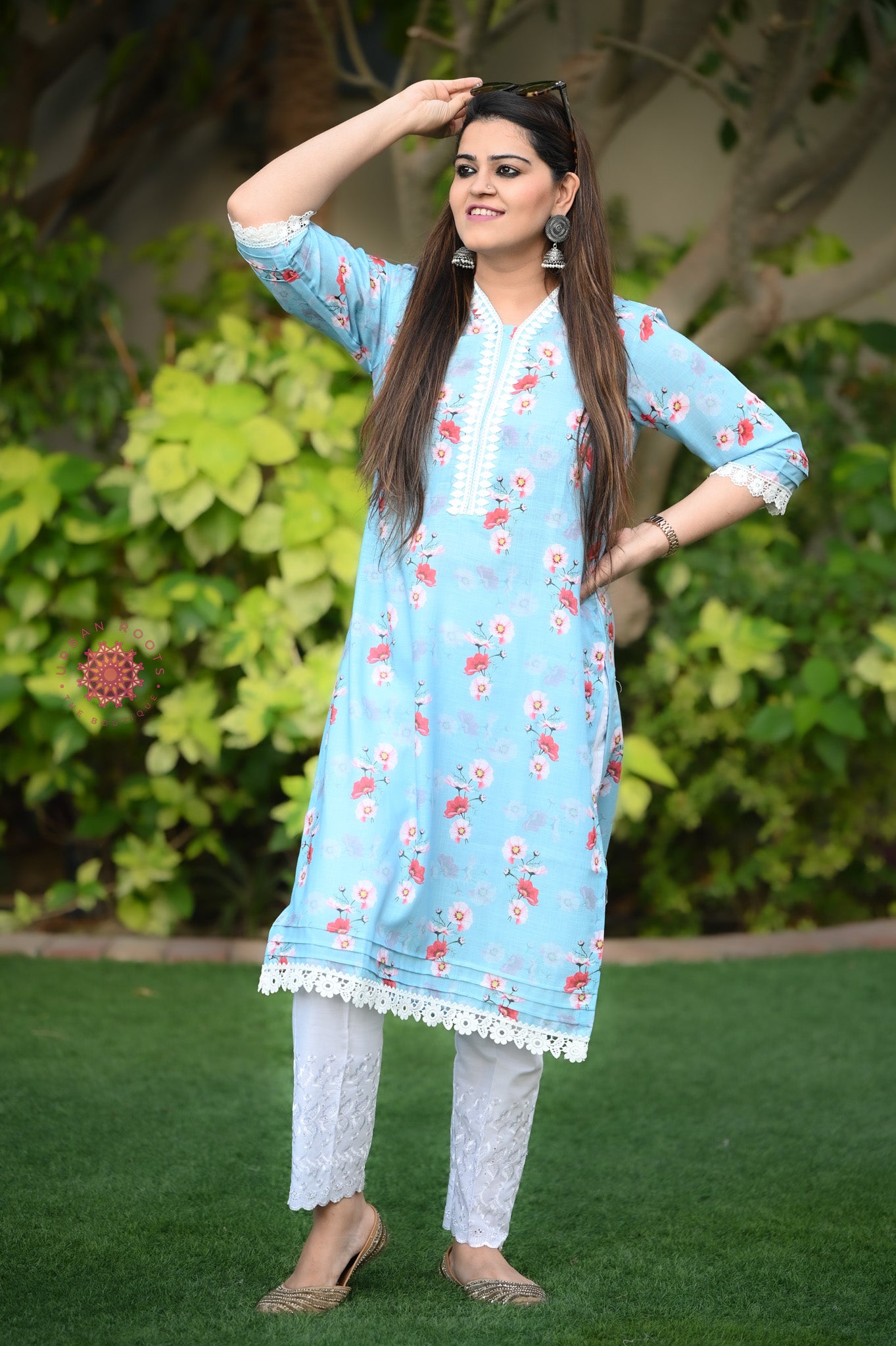 Cotton Stitched Kurti With Lace Work