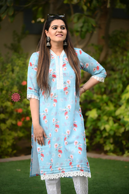 Cotton Stitched Kurti With Lace Work