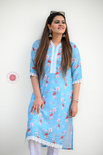 Cotton Stitched Kurti With Lace Work