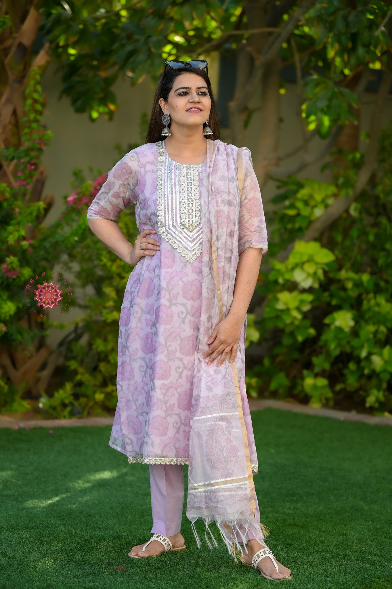 Cotton Chanderi Suit With Straight Pants