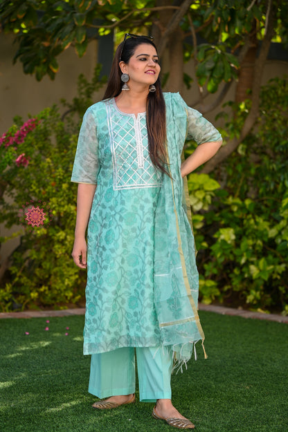 Cotton Chanderi Suit With Straight Pants