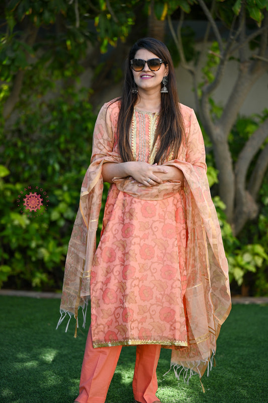 Cotton Chanderi Suit With Straight Pants