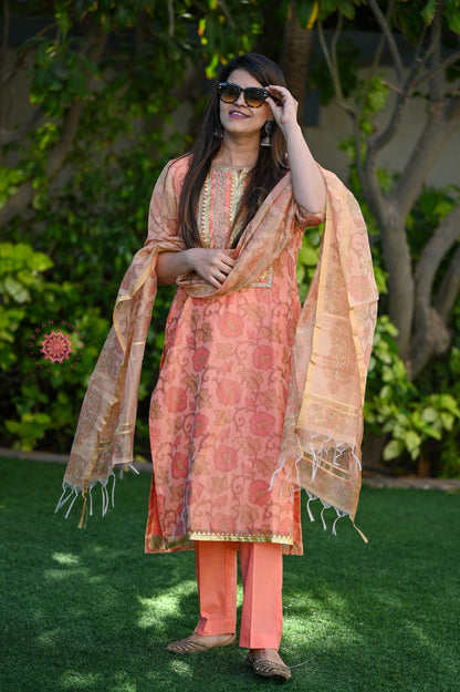 Cotton Chanderi Suit With Straight Pants